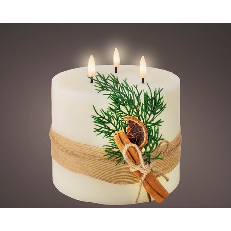 Candela crema con LED y rametto 15x15 cm (1/3)