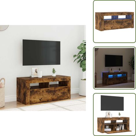 TV-Schrank mit LED-Leuchten Räuchereiche 90x35x40 cm - TV-Schrank - Holzwerkstoff Möbel - Medienregal - Wohnzimmereinrichtung - Fernsehtisch (1/5)