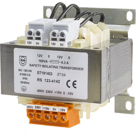 Transformateur d'isolement, Vin 230V ac (+/- 15V) - 400V ac (+/- 15V), Vout 12V c.a., 160VA ( Prix pour 1 ) (1/2)