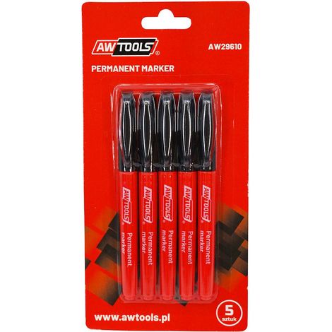 Marcadores permanentes delgados AWTOOLS, color negro, paquete de 5 unidades, ideales para escritura precisa y duradera en diversas superficies, perfectos para oficina y hogar. (1/4)