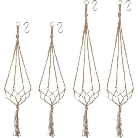 Panier Suspendu en Macramé, Ensemble de 4 Boho Décoratif en Corde de Chanvre Support de Pot de Fleur Suspendu Panier Suspendu Plantes pour Plafonds Extérieurs Intérieurs Balcons Décoration (1/5)