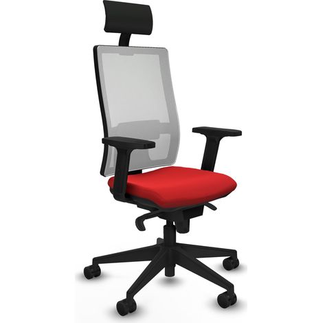 Horna sincro malla blanca similpiel rojo brazos 2D base piramidal cabecero fijo ruedas 65mm nailon (1/5)