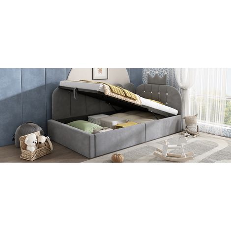 Tagesbett 90x200 cm Samt Grau mit Stauraum, platzsparend, ohne Matratze – MEUBLIV (1/5)