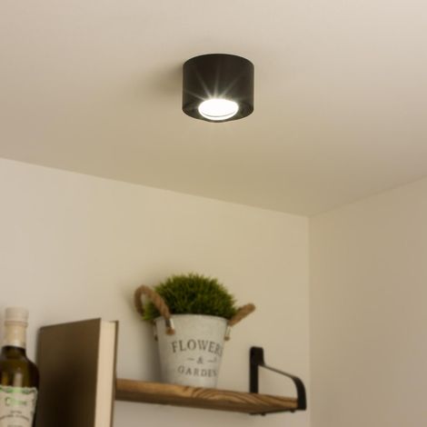 Flacher Aufbaustrahler rund schwenkbar Deckenleuchte - Farbe: schwarz - LED Leuchtmittel: 5W Warmweiß 230V dimmbar 60° (1/5)