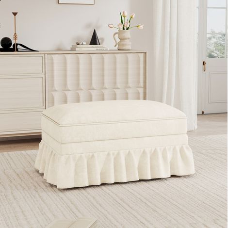 Pouf in ciniglia bianco 90 x 56,5 x 49 cm HAVRYA (1/5)