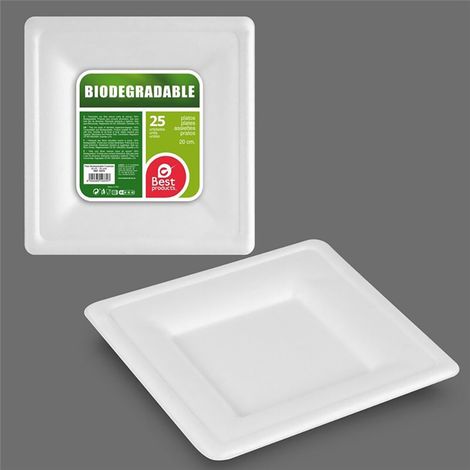 Quadratische biologisch abbaubare Platte ø20 cm, 25 Stück