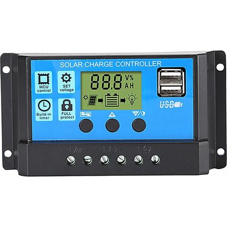 60A PWM-Solarladeregler mit LCD-Display, 12V/24V – Dual-USB-Solarpanel – Intelligenter Regler mit Überlast-, Kurzschluss- und Verpolungsschutz (1/5)