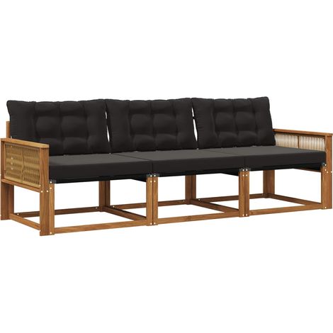 vidaXL Set di divani da esterno 3 pz Naturale e Nero (1/5)