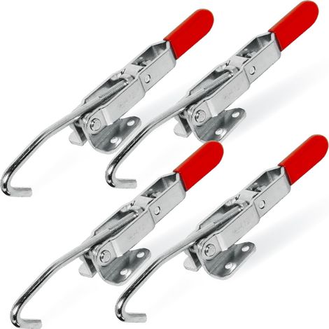 Lot de 4 pinces à levier à crochet en J, capacité de charge 168 kg, 451 verrouillage de traction réglable pour fumoir, boîte à outils, moules et robinets de travail du bois, armoire (1/5)