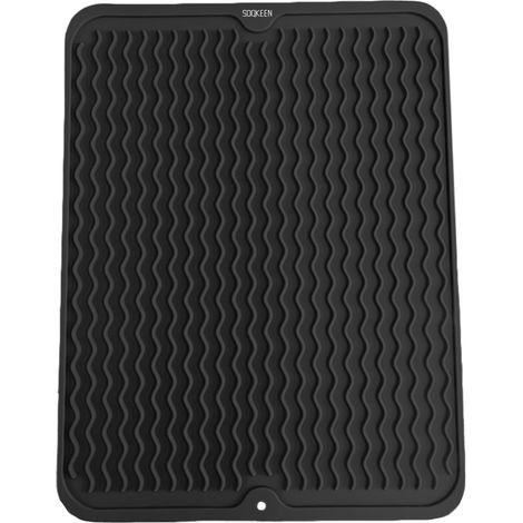 1 - Tapis Egouttoir - Silicone - Résistant à la Chaleur Antidérapant Pliable pour Cuisine Bar Table Noir 40x30cm (1/5)