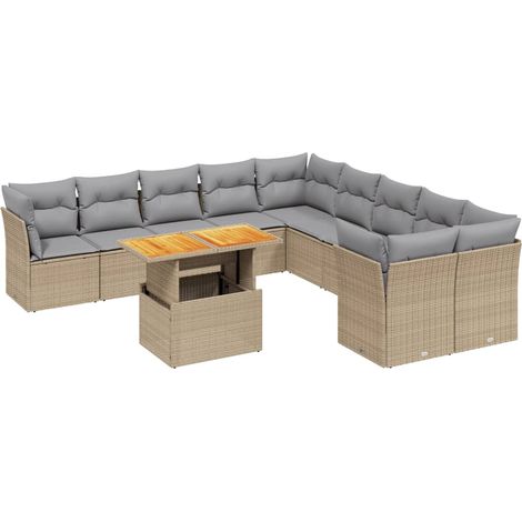 Maison Exclusive - Set de sofás de jardín 11pzas con cojines ratá (1/3)