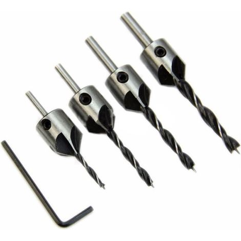 Guía de chaflán para brocas para taladrar madera, 4 piezas, broca + llave (1/5)