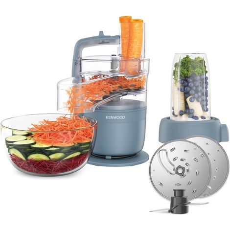 Kenwood MultiPro Compact – Robot da Cucina Multifunzione con Express Serve, Lama in Acciaio Inox, Dischi Affetta e Grattugia, Personal Blender 600 ml, Funzione Pulse, Blu Tempesta (FDP23.380GY)