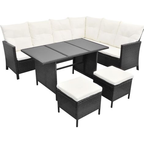 4-tlg. Garten-Lounge-Set mit Auflagen Poly Rattan Schwarz vidaXL (1/5)
