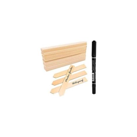 Set mit 50 Pflanzenetiketten aus Holz mit Markierung, Erdspießen, wasserfest, umweltfreundlich, für Saatgut, Kräuter, Blumen und Gemüse (15,3 x 2 cm) - Crezuo (1/4)
