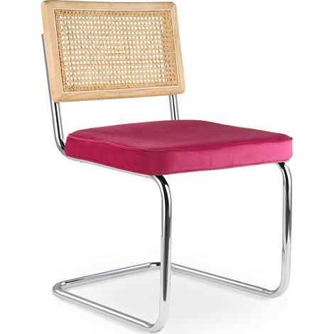 Esszimmerstuhl - gepolstert in Samt - Holz und Rattan - Martha Fuchsia