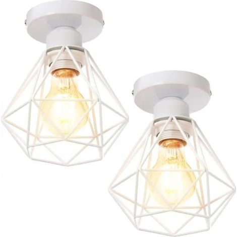 U-Do 2Pcs Plafonnier Industriel Vintage Lampe Cage forme Diamant Mini en Métal Blanc (1/4)