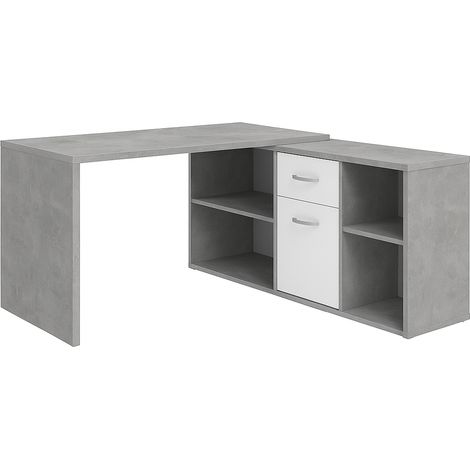 Bureau d'angle réversible 135,7x135,7x74,2 cm gris béton et blanc (1/5)