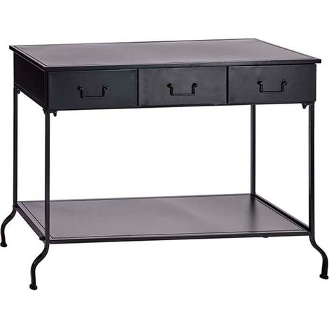 Console en métal noir 3 tiroirs et 1 étagère 84,5x43x121cm (1/3)