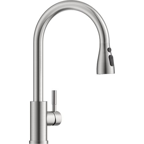 Brushed Stainless Steel Pull Out Kitchen Mixer Tap - 3 Modes (1/5)