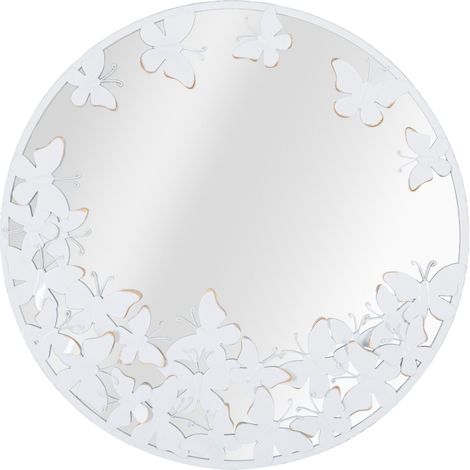 Specchio Rotondo Bianco Butterfly 62,5x2,3 cm in Ferro Specchio e MDF Bianco e Oro (1/5)