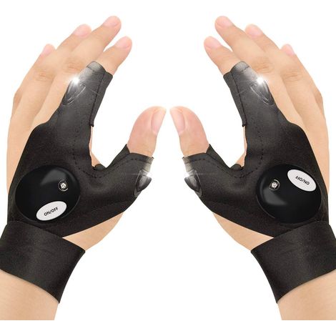 Gants de pêche en Plein air, 2 Gants de Lampe de Poche à LED sans Doigts, Gants d'éclairage de Nuit, Magic Strap,Pouce,Index,Doigt, Gant de vélo, pour la Survie en Camping d'urgence -1 Paire (1/5)