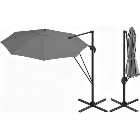 CHICFURN Sombrilla de jardín descentrada 292 cm gris oscuro, base cruzada, giro 360° (1/5)