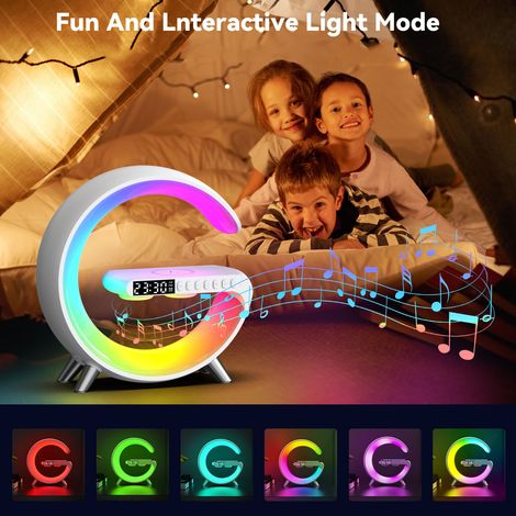 Lampe de charge sans fil - Lampe d'ambiance intelligente, haut-parleur Bluetooth, chargeur sans fil, veilleuse LED - Lampe musicale, réveil, touche, ambiance de table (1/5)