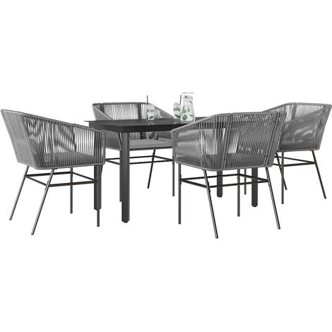 Ensemble à manger jardin coussins 5 pcs-Salon de jardin gris poly rotin verre 185906 (1/5)