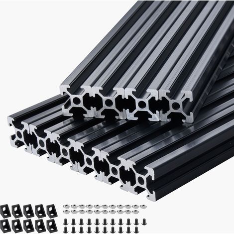 Profilé en aluminium 2020, 10 pièces de 2000 mm, rail linéaire anodisé haute résistance, idéal pour imprimante 3D, CNC et gravure laser, noir.