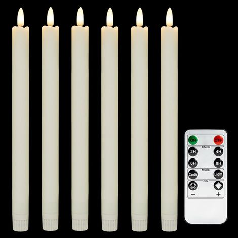 Bougies LED à 6 LED avec flamme mobile et télécommande, couleur ivoire, matériau PP (1/5)