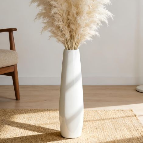 Vase de sol en céramique blanche de 45 cm - Grand vase pour fleurs - Vase décoratif pour salon, bureau et chambre à coucher - Design moderne - Vase en céramique simple (1/5)