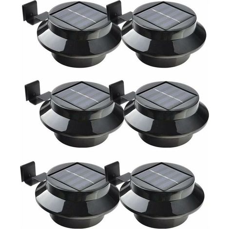 Lot de 6 lampes LED solaires noires – 3 LED blanches – Installation murale ou sur clôture – Capteur automatique – Éclairage extérieur (1/5)