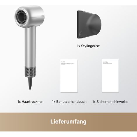 MOVA Shine 10 Ionen-Haartrockner – 110.000 U/min, AeroBlossom Technologie, Plasma-Pflege, NTC-Sensor, Silber
