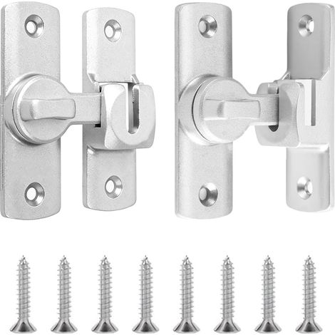 2 verrous de porte de grange argentés, verrou de porte réversible 90/180 degrés en alliage d'aluminium robuste, verrou de porte de chambre à angle droit, convient aux armoires. .. (1/5)