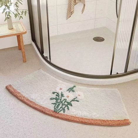 40x75cm 1 x Tapis de sol absorbant courbe et festonné Tapis de porte de douche Tapis de salle de bain antidérapant Tapis de toilette(Marguerite)