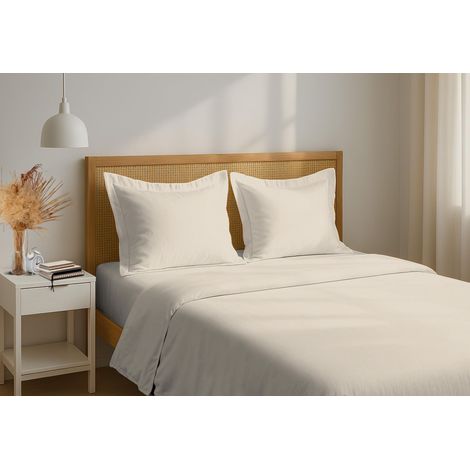 Drap Plat en 100% Percale de Coton 180x290 cm Beige – Drap de Lit Respirant, Doux et Résistant – Home Linge Passion (1/4)