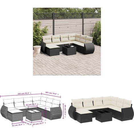 8-tlg. Garten-Sofagarnitur mit Kissen Schwarz Poly Rattan - Gartenmöbel Set - PE-Rattan Möbel - Outdoor Lounge - Gartenlounge - Esstischset - Home & Living (1/3)