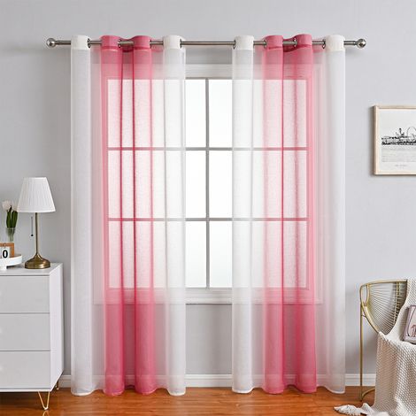 Rideaux Voilage à Rayures, Voilages Intérieurs avec Oeillets, Beaux Voile Rideau Voilage Fenetre Chambre, Lot de 2 Transparent Rideaux Salon - poudré 132x213