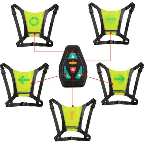Chaleco LED con intermitentes CHOYCLIT, chaleco reflectante LED con indicador de dirección: control remoto, intermitentes, recargable por USB, fácil instalación para luz de advertencia de bicicleta -  (1/5)