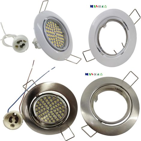 Trade Shop - Faretto Incasso 5w Lampadina Led Gu10 60 Smd 220v Orientabile Acciaio E Bianco - Blanco (1/2)