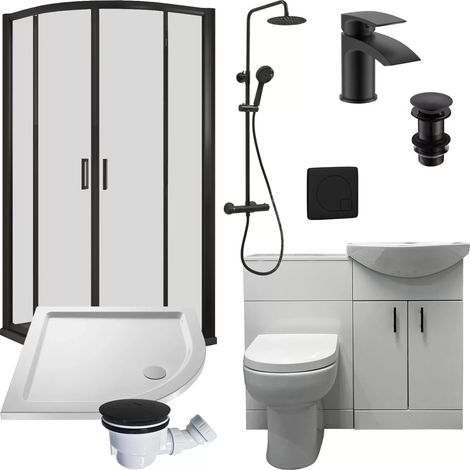 Rene Complete Quadrant Shower Cubicle Suite Inc Vanity and Black Tap & Valve, 900 x 900mm