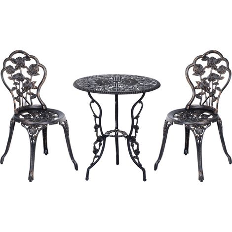 Ensemble balcon 3 pièces pour 2 personnes en aluminium moulé bronze avec table et chaises (1/5)