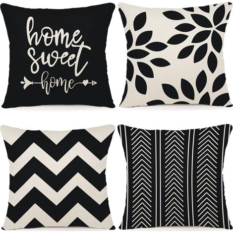 Lot de 4 Housses Coussin 40x40cm, Lin, Fermeture Invisible, Décoration Salon, Jardin (1/5)