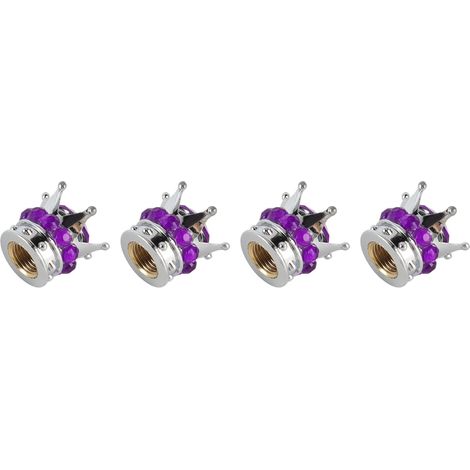 4 Pièces Bouchons de Couvercle de Valve de Tige de Roue de Pneu Couronne Style Diamant Universel pour Voitures Camions Vélos Violet (1/5)
