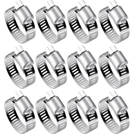Set of 12 adjustable hose clamps (16-25 mm) made of 304 stainless steel for water pipes, gas tanks and car hoses. (1/4)