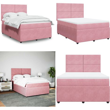 vidaXL Sommier à lattes de lit avec matelas Rose 140x190 cm Velours (1/5)