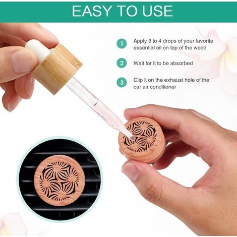 Diffuseur d’huiles essentielles pour voiture – 2 pièces en bois naturel, design floral et compact pour aromathérapie auto