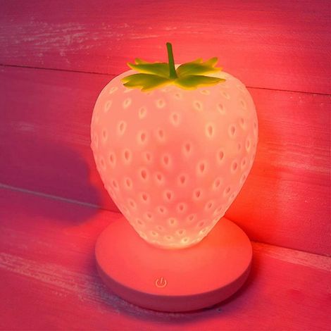 Veilleuse fraise, veilleuse en silicone mignonne, veilleuse pour enfants, veilleuse LED, rechargeable par USB, 3 modes de contrôle tactile (rose) (1/5)