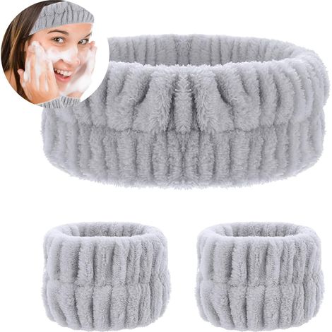 Lot de 3 bandeaux élastiques absorbants Pour le lavage du visage - Gris